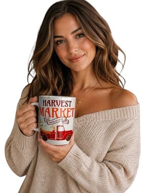 Handmade 15 oz Harvest Market Sublimated Coffee Mug | Farmhouse Ceramic Cup New